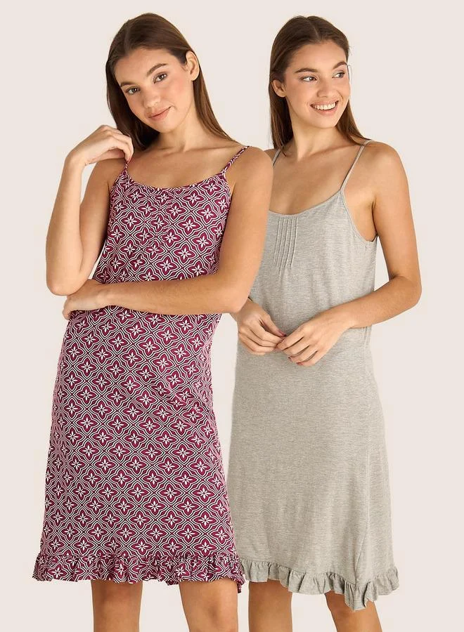 سبلاش فيڤ Set of 2 - Midi Slip Dress Strappy Ruffled Hem Cotton